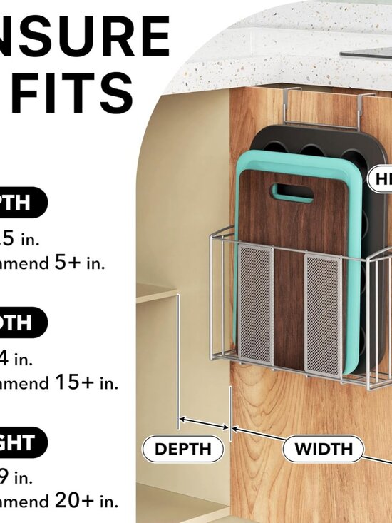 Over Cabinet Door Organizer, 12.5"Wx3.75"Dx18"H, Mesh Silver - Picture 4 of 8